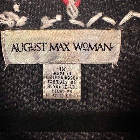 August Max Woman Vtg Size 1X Lambs Wool Cardigan Christmas Embroidery Zip Front - Picture 11 of 14